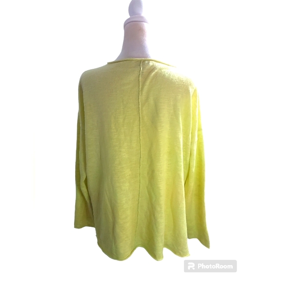 Eileen Fisher Women's Yellow Organic Linen/Cotton Blend Log Sleeve Crew Neck S - Picture 2 of 9